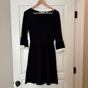 Draper James Black Long-Sleeve A-Line Sweater Dress with White Cuff Detail